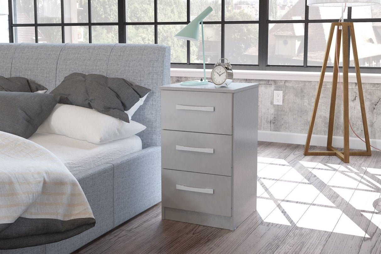 Larz 3 Drawer Bedside-Grey