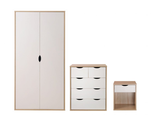 Atrix 3 Piece Bedroom Set 3+2 Drawer-White