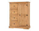 Corona 1 Door 4 Drawer Low Wardrobe - Distressed Waxed Pine