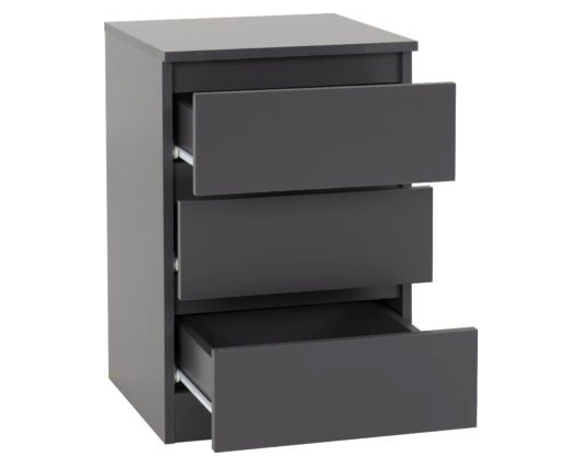 Marcus 3 Drawer Bedside - Grey