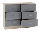 Neptune 6 Drawer Chest - Grey Gloss/Light Oak Effect Veneer