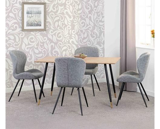 HAMILTON & QUEBEC MEDIUM DINING SET (X4 CHAIRS) - MEDIUM OAK EFFECT/GREY FAUX LEATHER