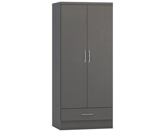 NEVADA 2 DOOR 1 DRAWER WARDROBE - 3D EFFECT GREY