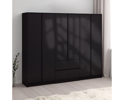 MALVERN 6 DOOR 2 DRAWER WARDROBE - BLACK