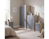 NEVADA 2 DOOR 1 DRAWER WARDROBE BEDROOM SET - GREY GLOSS/LIGHT OAK EFFECT VENEER