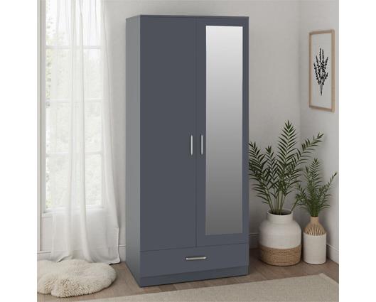 DAKOTA 2 DOOR 1 DRAWER MIRRORED WARDROBE - DARK GREY