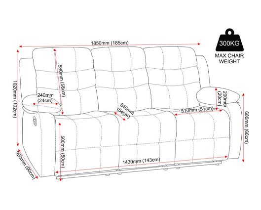 Roma 3 Seater Recliner Sofa - Grey Faux Leather