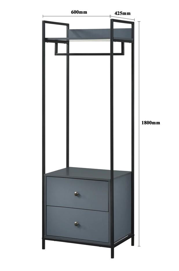Alva Open Wardrobe 2 Drawers - Dark Grey