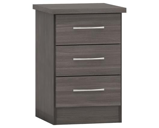 NEVADA 3 DRAWER BEDSIDE - BLACK WOOD GRAIN