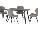 QUEBEC WAVE EDGE DINING SET (X4 CHAIRS) - BLACK WOOD GRAIN/GREY FAUX LEATHER
