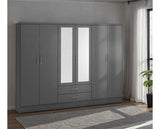 NEVADA 6 DOOR 2 DRAWER WARDROBE - 3D EFFECT GREY