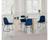 MODENA & LUKAS DINING SET (X4 CHAIRS) - CREAM/SAPPHIRE BLUE VELVET