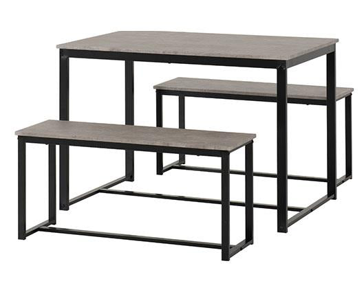 LINCOLN 1+2 DINING BENCH SET - STONE EFFECT/BLACK