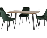 QUEBEC WAVE & AVERY DINING SET (X4 CHAIRS) - MEDIUM OAK EFFECT/EMERALD GREEN VELVET