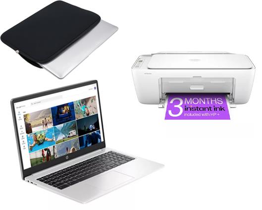 HP 15a-na0503sa 15.6" 128GB Chromebook with HP DeskJet Wireless Printer & Protective Case