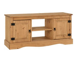 Corona 2 Door 1 Shelf Flat Screen TV Unit - Distressed Waxed Pine