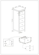 Nairn White 5 drawer narrow chest of drawers