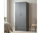 NEVADA 2 DOOR 1 DRAWER WARDROBE - 3D EFFECT GREY