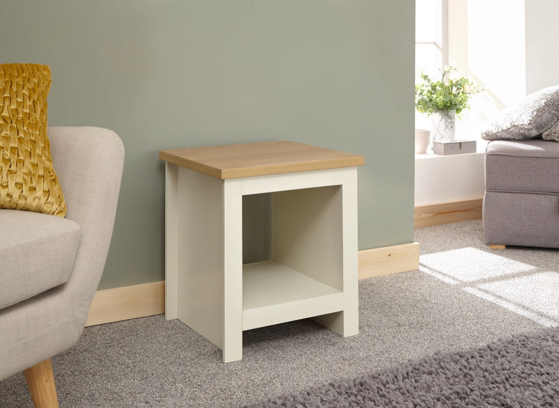 Lachlan Side Table with Shelf- Cream