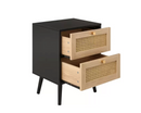 Catalina 2 Drawer Rattan Bedside- Black