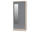 Neptune Mirrored 2 Door 1 Drawer Wardrobe - Grey Gloss/Light Oak Effect Veneer