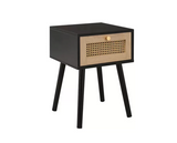 Catalina 1 Drawer Rattan Bedside- Black