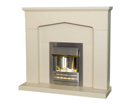 Carolina Fireplace Suite 48inch - Stone With Electric Fire - Brushed Steel