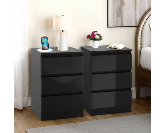 MALVERN 3 DRAWER BEDSIDE X2 - BLACK