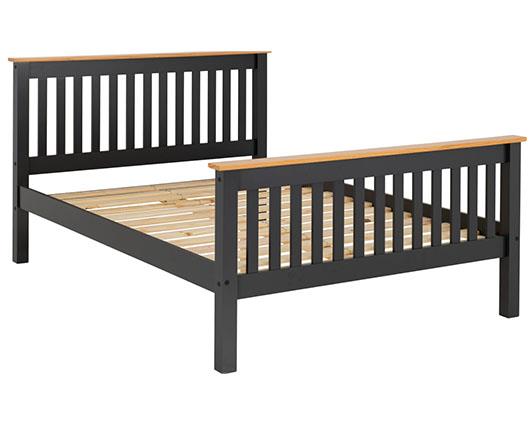 MONACO 4'6" HIGH END BED - DARK GREY/OAK EFFECT