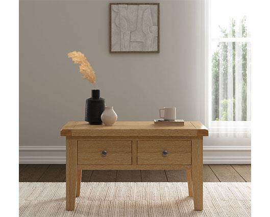 WINDSOR 2 DRAWER COFFEE TABLE - NATURAL OAK