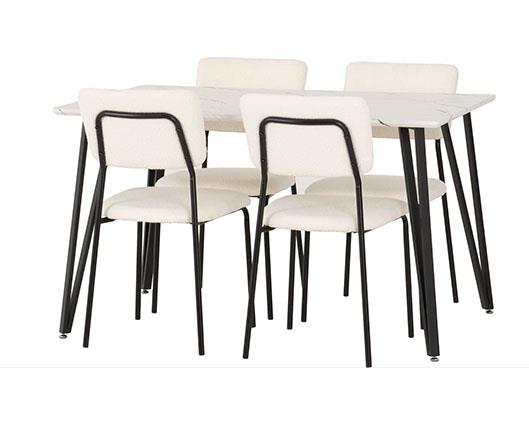 MARLOW & SHELDON DINING SET (X4 CHAIRS) - WHITE MARBLE/IVORY BOUCLE FABRIC