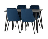 MARLOW & AVERY DINING SET (X4 CHAIRS) - BLACK MARBLE/SAPPHIRE BLUE VELVET