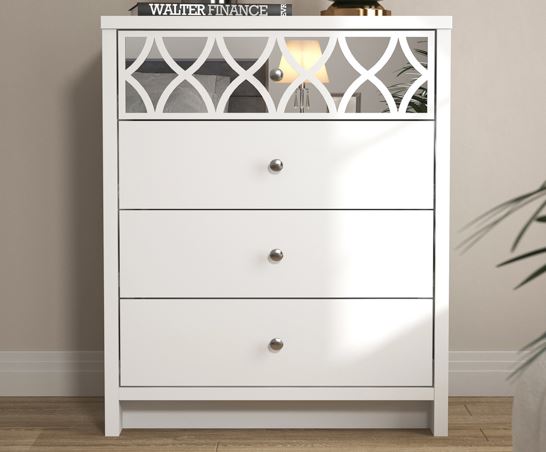 Arianna 4 Drawer Chest with Mirror- White