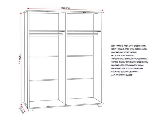 OLIVER 4 DOOR WARDROBE - LIGHT OAK EFFECT