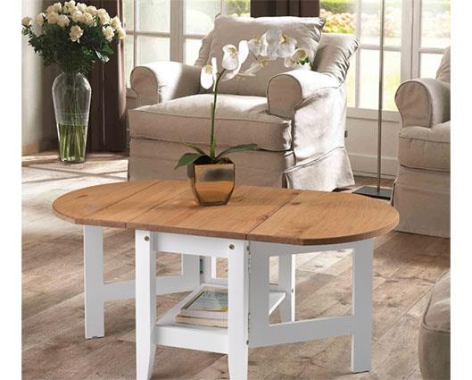 SANTOS DROP LEAF COFFEE TABLE - WHITE/DISTRESSED WAXED PINE