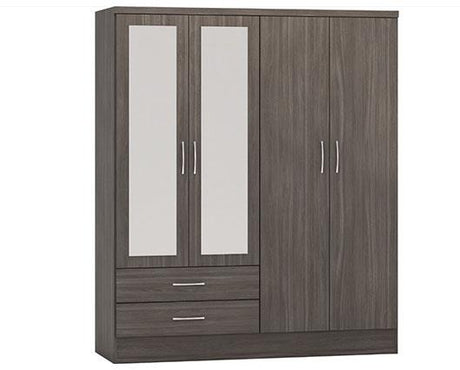 NEVADA 4 DOOR 2 DRAWER WARDROBE - BLACK WOOD GRAIN