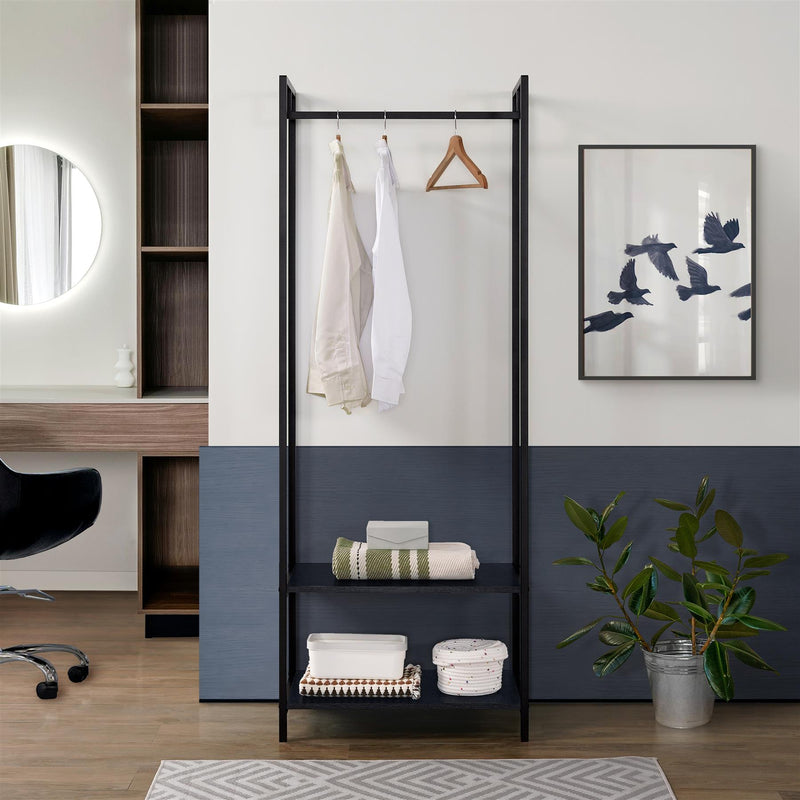 Scala Open Wardrobe with 2 Shelves - Black