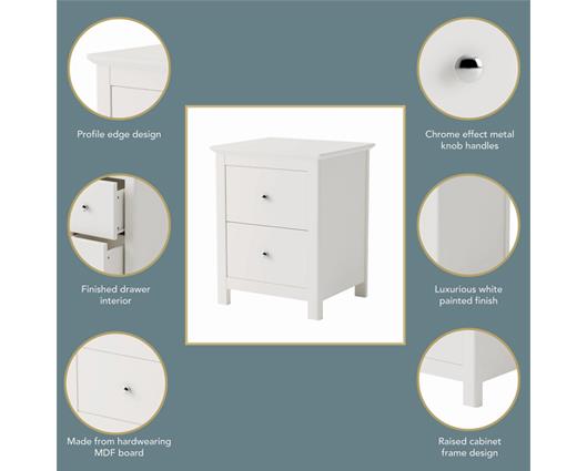 Nairn White 2 drawer bedside cabinet