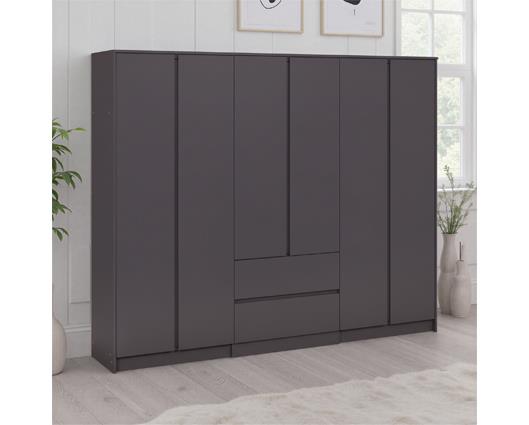MALVERN 6 DOOR 2 DRAWER WARDROBE - GREY