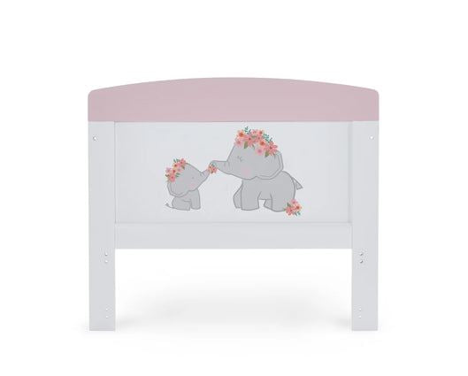 Grace Inspire Cot Bed + Fibre Mattress - Me & Mini Me Elephants Pink