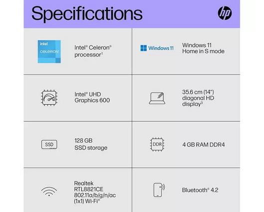 HP Stream 14s-dq0508sa 14" Laptop - Intel Celeron, 128 GB SSD, White