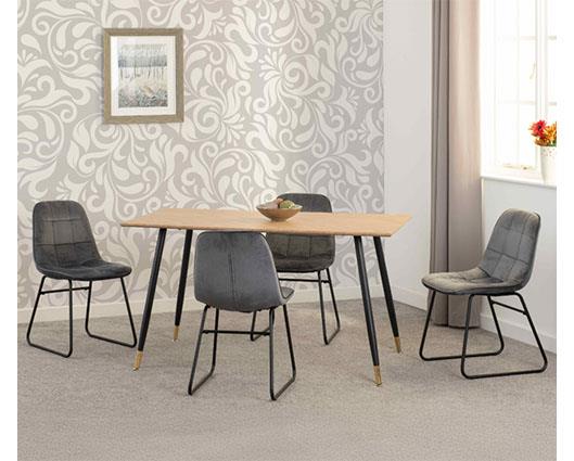 HAMILTON & LUKAS MEDIUM DINING SET (X4 CHAIRS) - MEDIUM OAK EFFECT/GREY VELVET