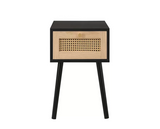 Catalina 1 Drawer Rattan Bedside- Black