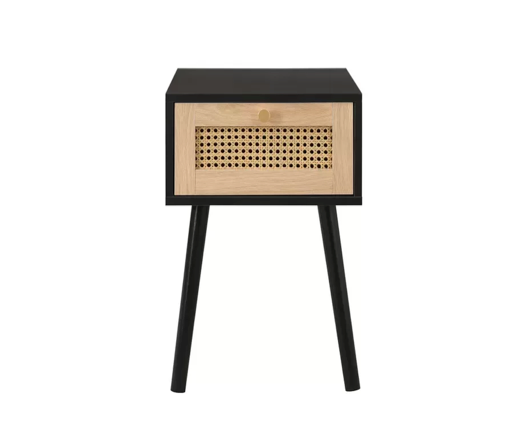 Catalina 1 Drawer Rattan Bedside- Black