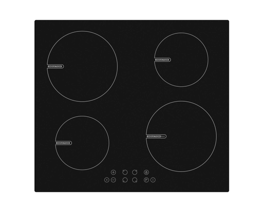 White Knight DAWKHBII60-P 60cm Induction Hob 4 Zone With Boost & Child Lock Black 