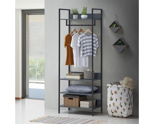 Zulu 4 Piece Bedroom Furniture Set Open Wardrobes-Dark Grey