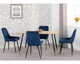 HAMILTON & AVERY MEDIUM DINING SET (X4 CHAIRS) - MEDIUM OAK EFFECT/SAPPHIRE BLUE VELVET