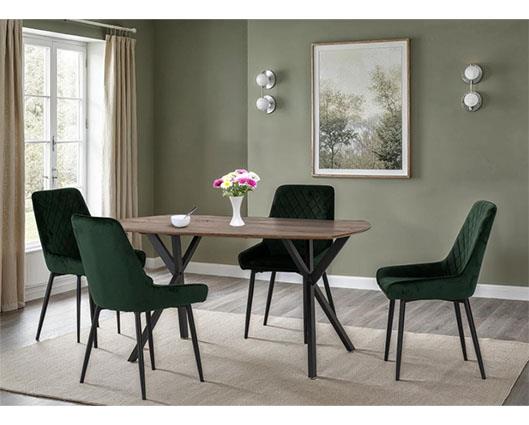 ATHENS RECT & AVERY DINING SET (X4 CHAIRS) - MEDIUM OAK EFFECT/EMERALD GREEN VELVET