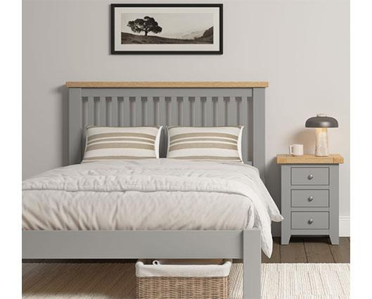 WINDSOR 4'6" LOW END BED - PEBBLE GREY/OAK