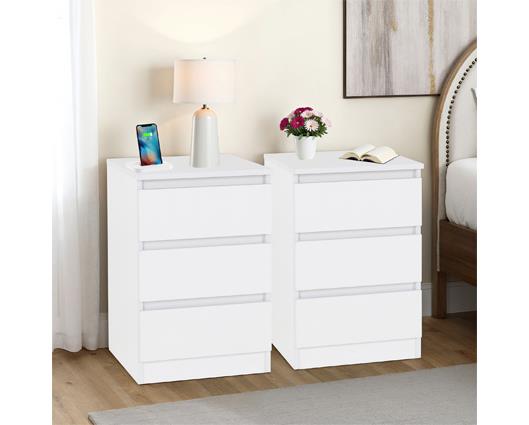 MALVERN 3 DRAWER BEDSIDE X2 - WHITE